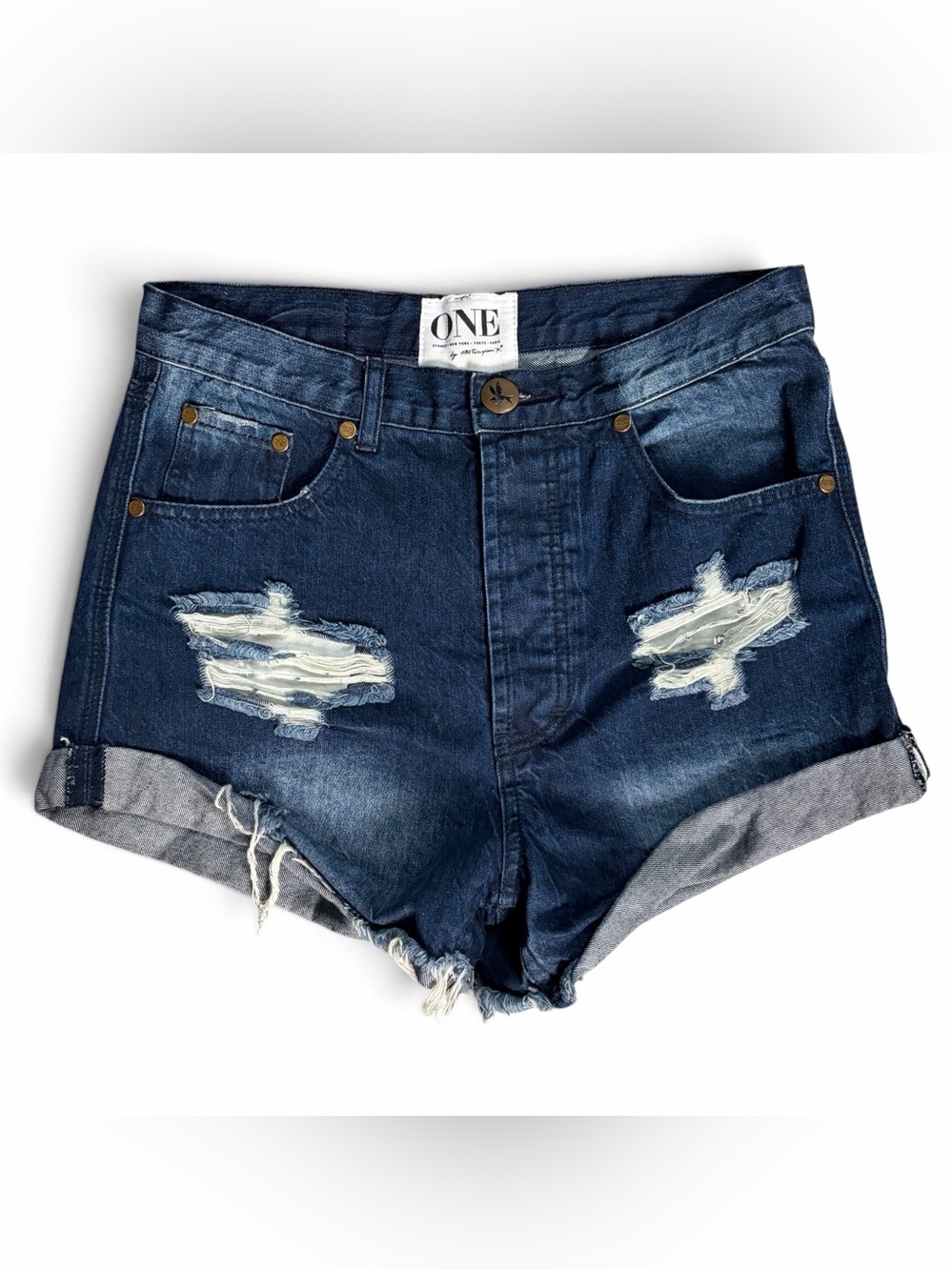 One Teaspoon The Outlaws High Waisted Distressed Jean Shorts 25 Dark Wash Slouch